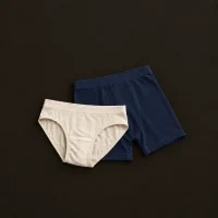 Cream Brief and Navy Boxer Brief Flatlay